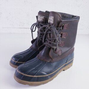 Vintage Duck Boot Brand Boots Mens 9 Blue Brown Leather Rubber Lace Up Mid-Calf
